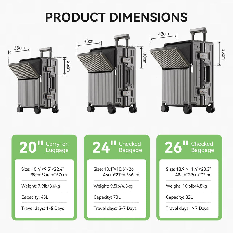 2025 Aluminum Frame Suitcase PC Hard Shell Pressure-Resistant Travel Luggage, 360° Silent Swivel Wheels, with TSA Lock.
