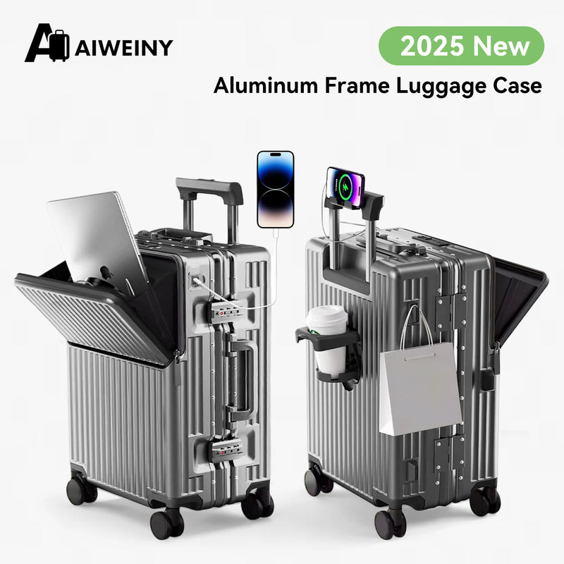 2025 Aluminum Frame Suitcase PC Hard Shell Pressure-Resistant Travel Luggage, 360° Silent Swivel Wheels, with TSA Lock.