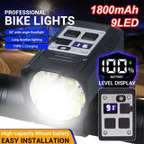 Light Sensation Bike Light 9 LED Bicycle Headlight Type-C Rechargeable Super Bright Bicycle Front Flashlight Mountain Bike Lamp