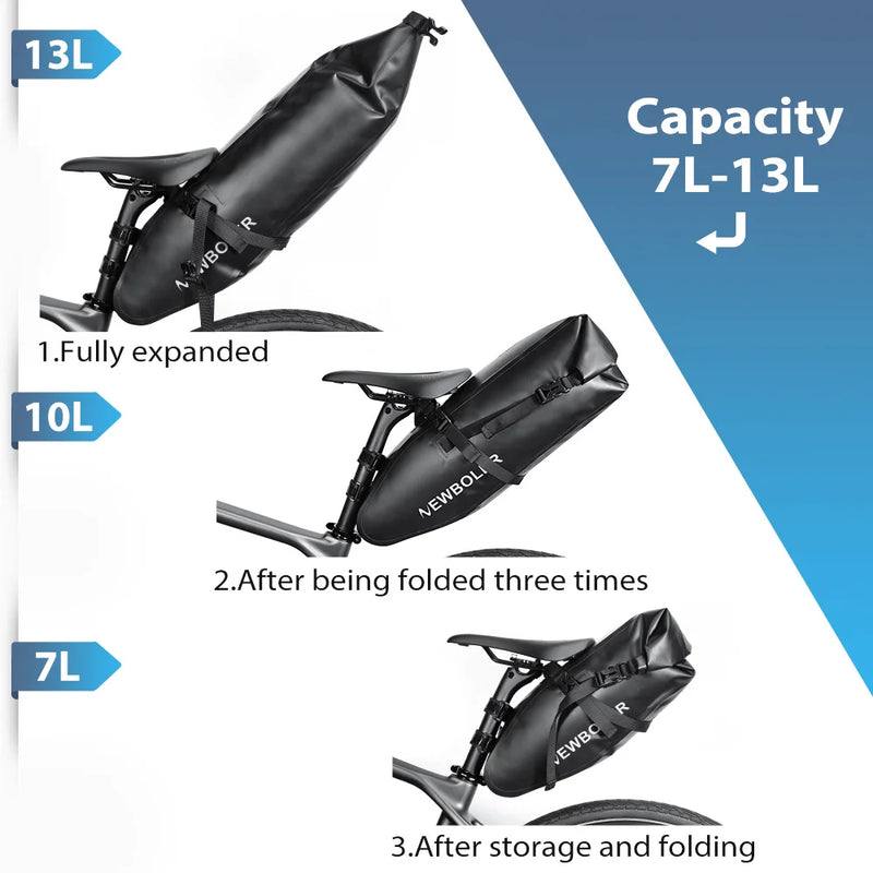 Bicycle Bag Waterproof 13L Large Capacity Bicycle Saddle Bag Bicycle Foldable Tail Bag Mountain Bike Road Luggage