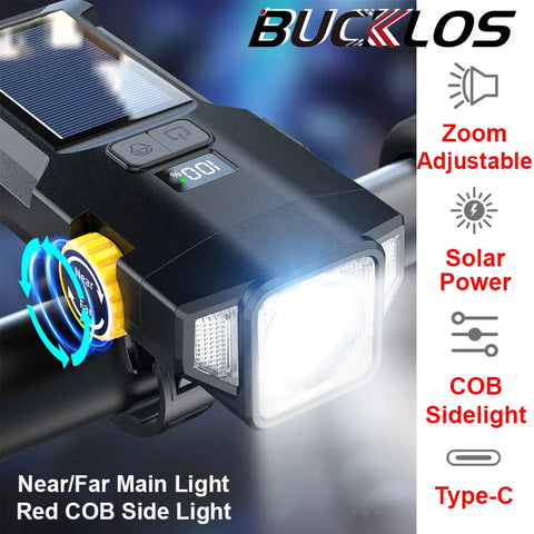 Bicycle Front Light 4000Mah Zoom Near/Far Bike Headlight Long Endurance Cycling Lights Solar Power Recharge Waterproof MTB Parts