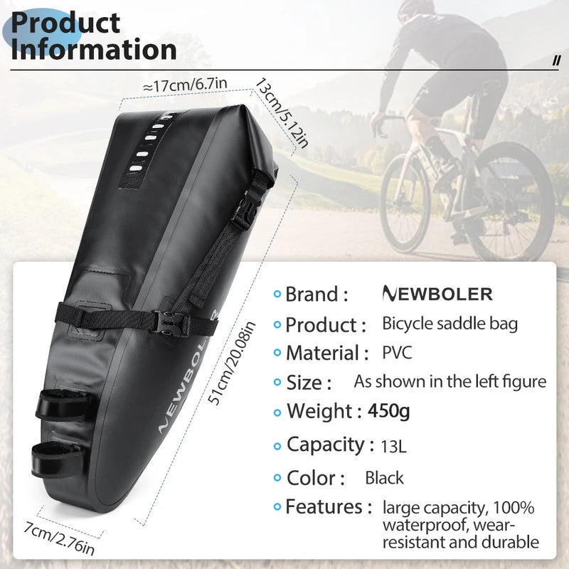 Bicycle Bag Waterproof 13L Large Capacity Bicycle Saddle Bag Bicycle Foldable Tail Bag Mountain Bike Road Luggage