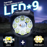Light Sensation Bike Light 9 LED Bicycle Headlight Type-C Rechargeable Super Bright Bicycle Front Flashlight Mountain Bike Lamp