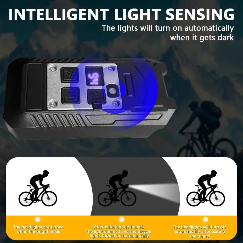 Light Sensation Bike Light 9 LED Bicycle Headlight Type-C Rechargeable Super Bright Bicycle Front Flashlight Mountain Bike Lamp