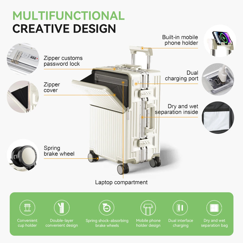 2025 Aluminum Frame Suitcase PC Hard Shell Pressure-Resistant Travel Luggage, 360° Silent Swivel Wheels, with TSA Lock.
