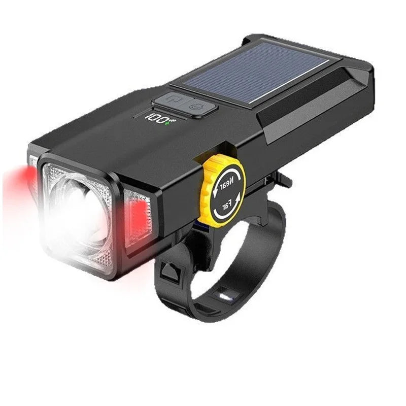 Bicycle Front Light 4000Mah Zoom Near/Far Bike Headlight Long Endurance Cycling Lights Solar Power Recharge Waterproof MTB Parts